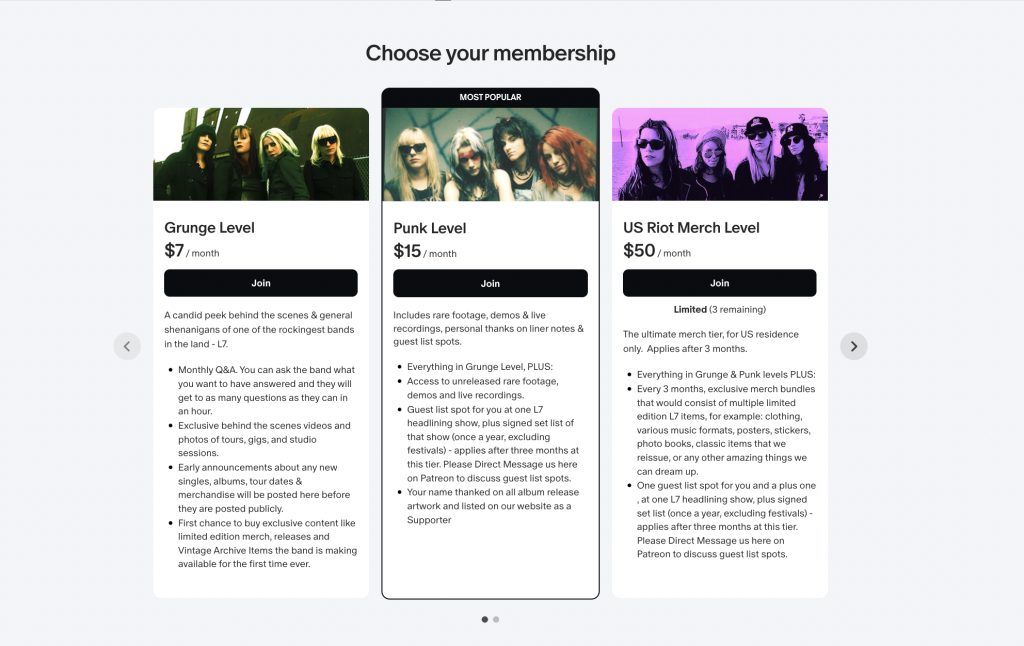 Membership plans L7 Patreon